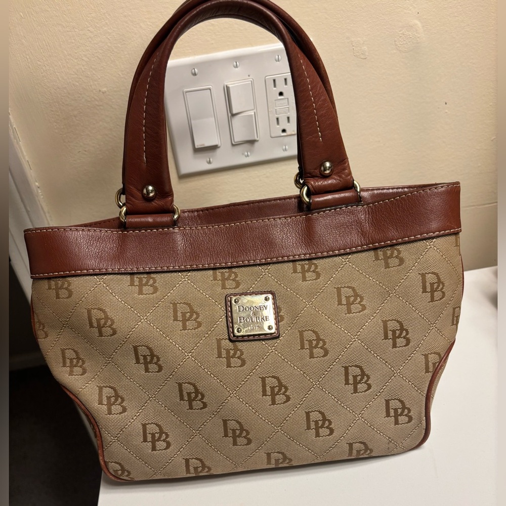 Dooney & Bourke Brown and Tan Tote with Monogrammed Canvas